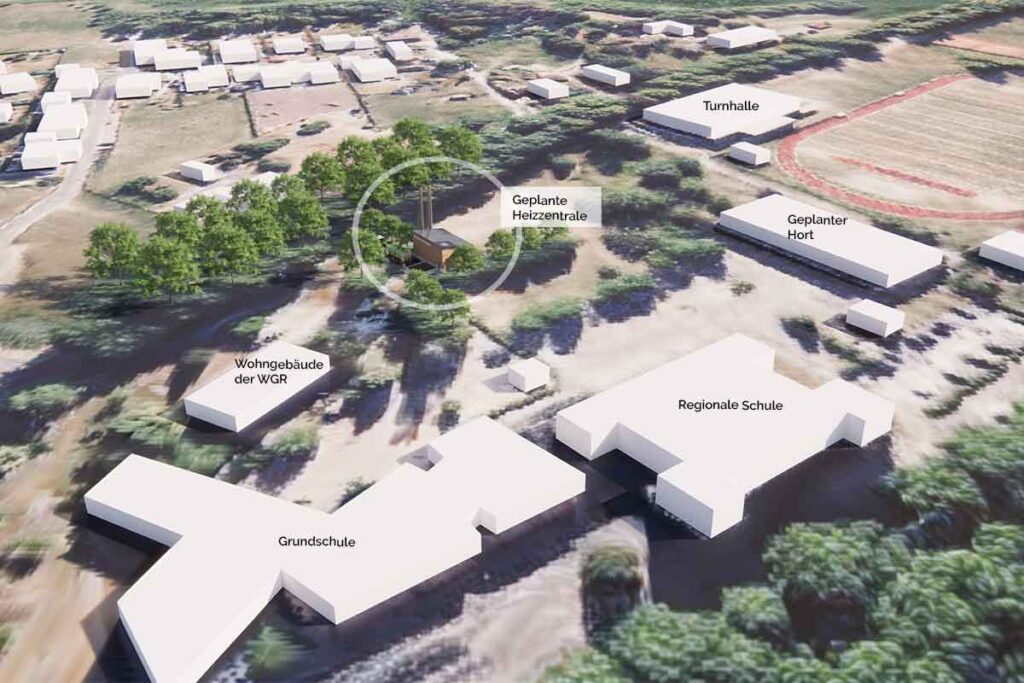 Geplante Lage der Heizzentrale auf dem Schulgelände Rehna-Süd